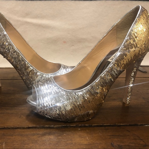 Badgley Mischka gold/silver flip sequin heels - Picture 2 of 4
